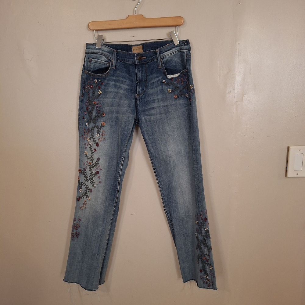 Sundance Driftwood Embroidered KELLY Jeans 31 ALTERED HEM Festival Boho